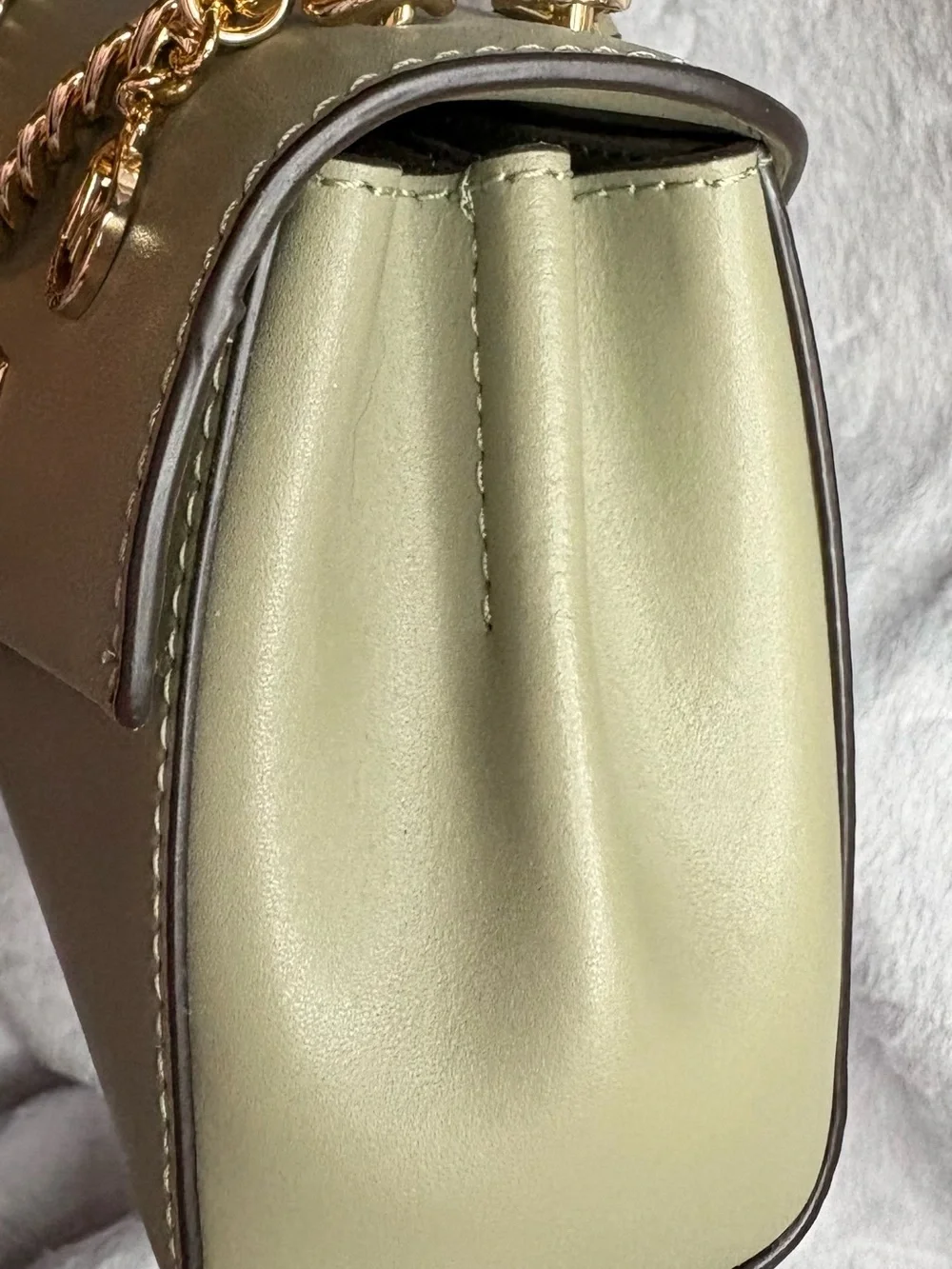 Michael Kors Sage Green Leather Crossbody with Gold Chain Accent